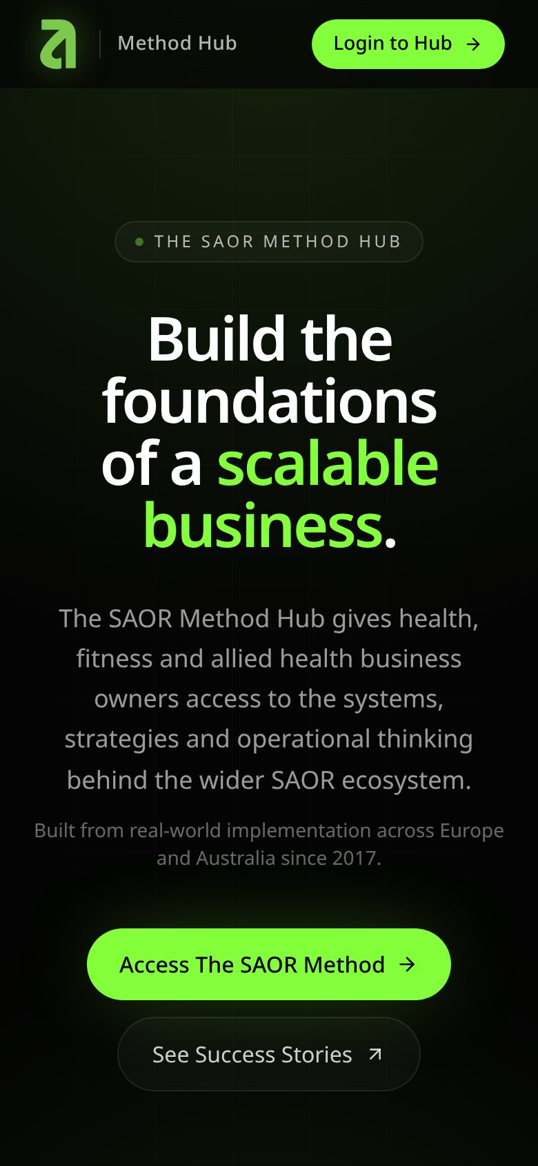 SAOR Hub website, mobile view